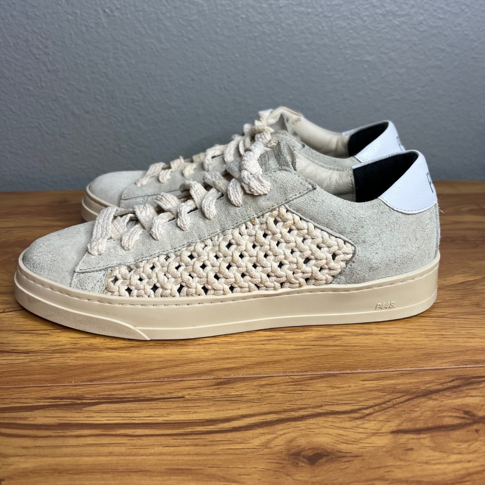 P448 Jack Macrame Lace Up Sneakers Womoens Size 39 EU 8.5 - 9 US Gray Ecru